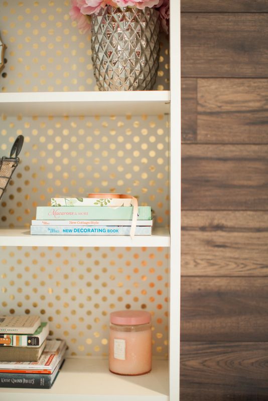 Polka-Dot-Wrapping-Paper-Backed-Bookcase